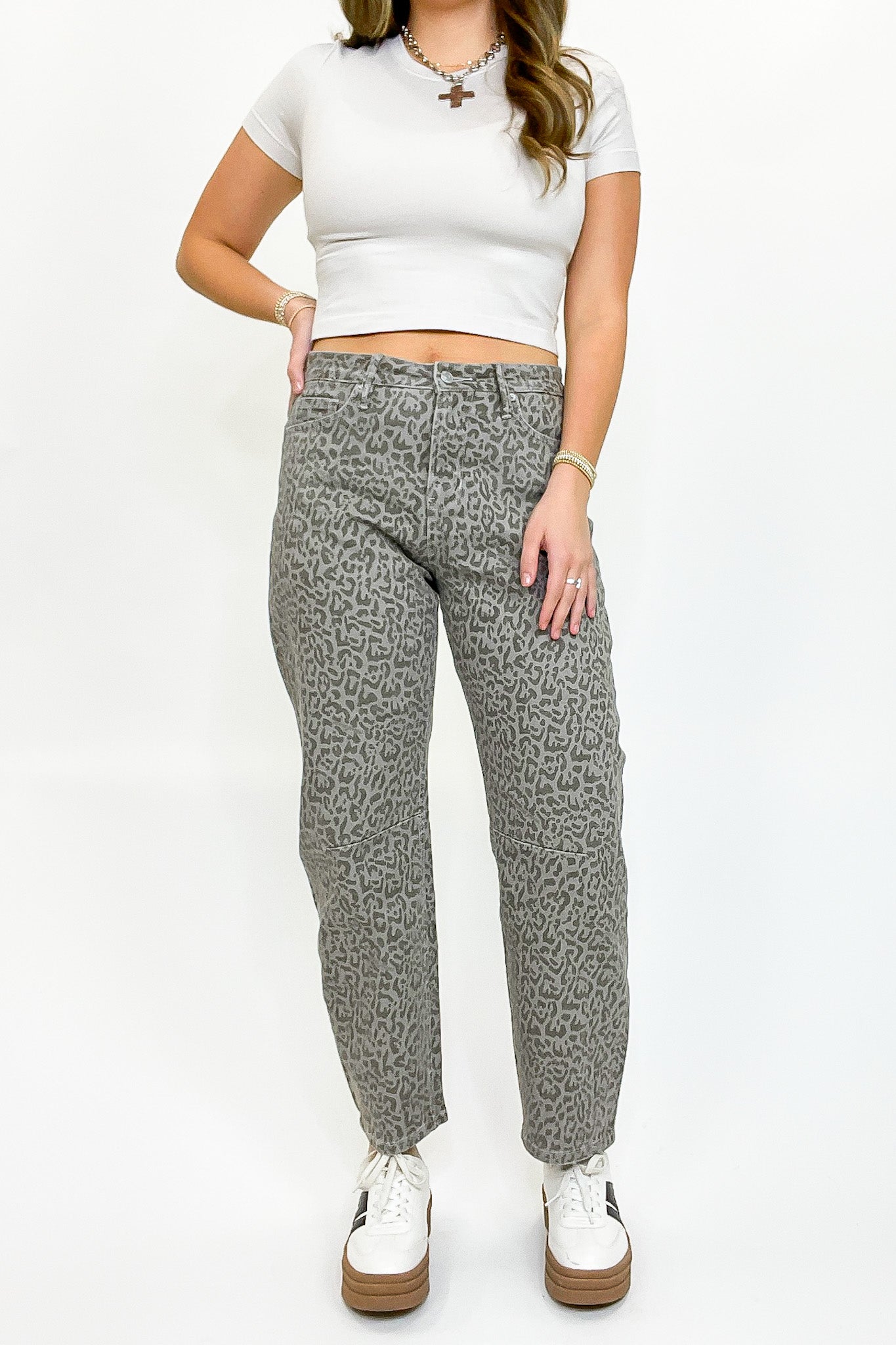 Sculptline High Rise Tummy Tuck Animal Print Barrel Jeans - Madison and Mallory