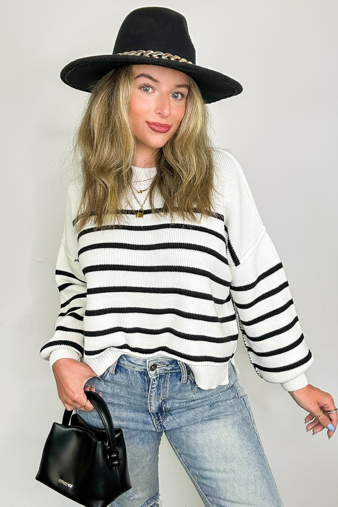 Ivory / SM Seam Story Striped Oversized Sweater - BACK IN STOCK - Madison and Mallory