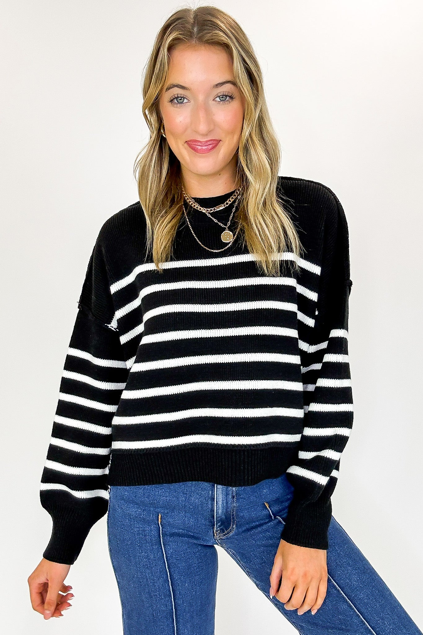 Black / SM Seam Story Striped Oversized Sweater - BACK IN STOCK - Madison and Mallory