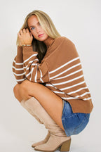 Deep Camel / SM Seam Story Striped Oversized Sweater - Madison and Mallory