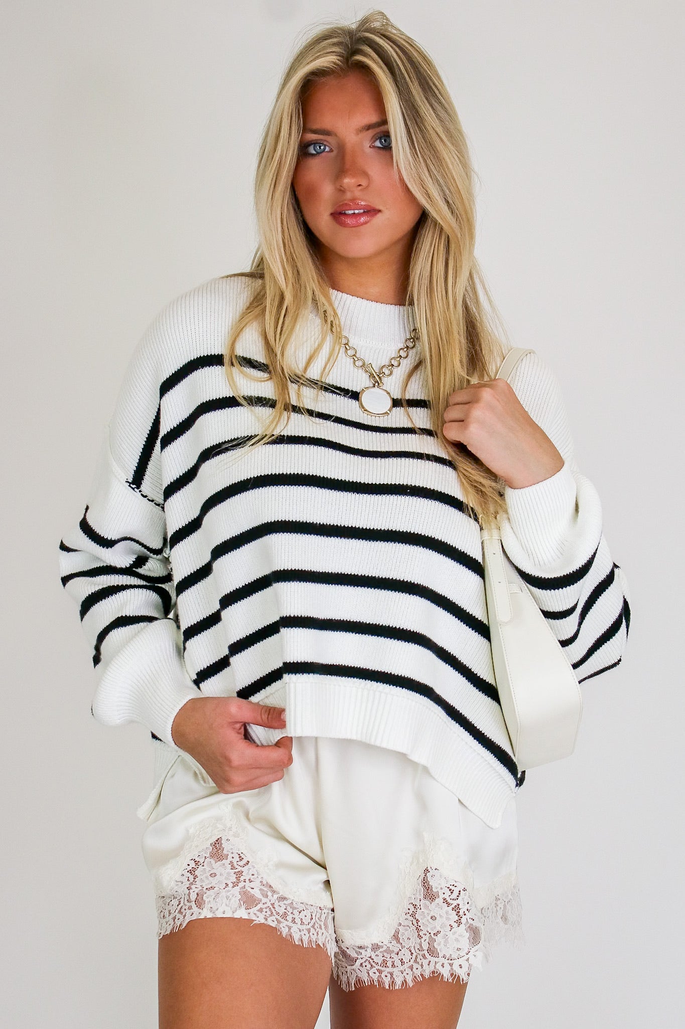 Ivory / SM Seam Story Striped Oversized Sweater - Madison and Mallory