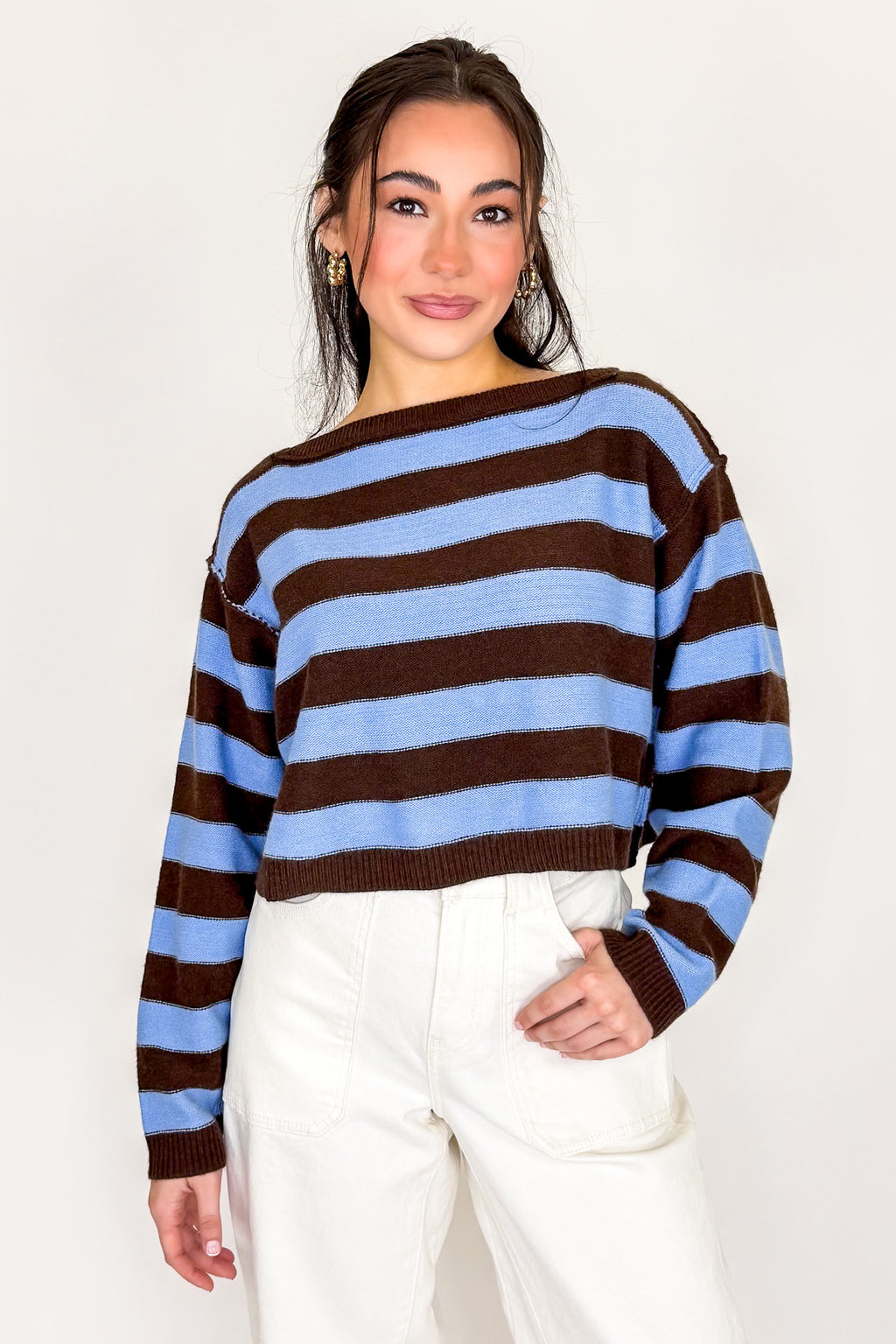Seamline Stripe Exposed Seam Sweater - Madison and Mallory