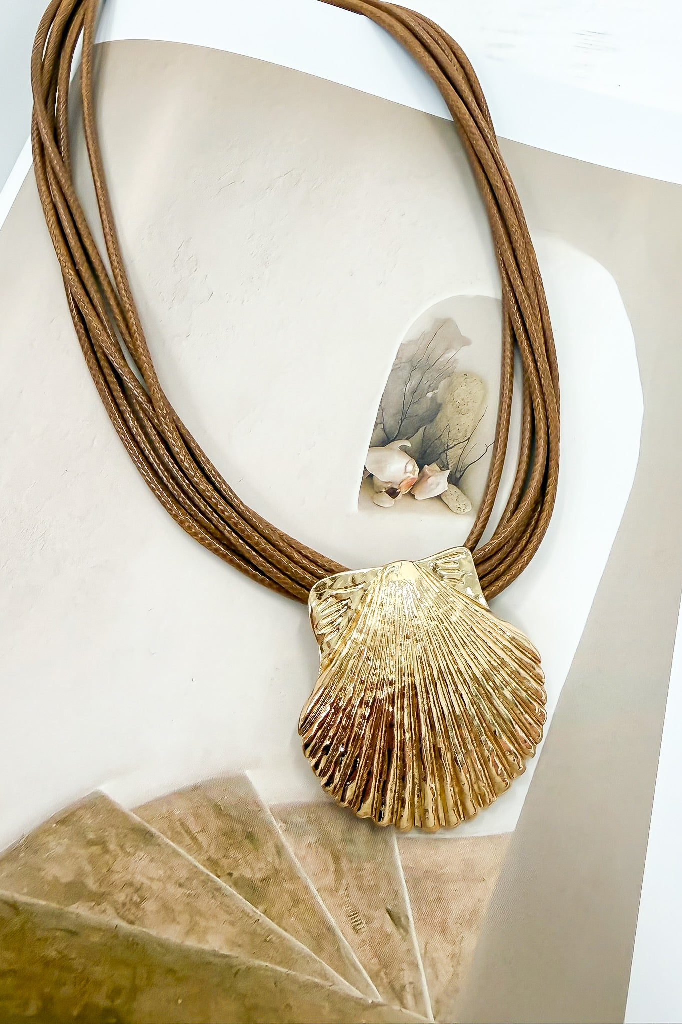 Gold Seaside Layers Multi Cord Seashell Pendant Necklace - Madison and Mallory