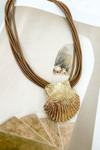 Gold Seaside Layers Multi Cord Seashell Pendant Necklace - Madison and Mallory