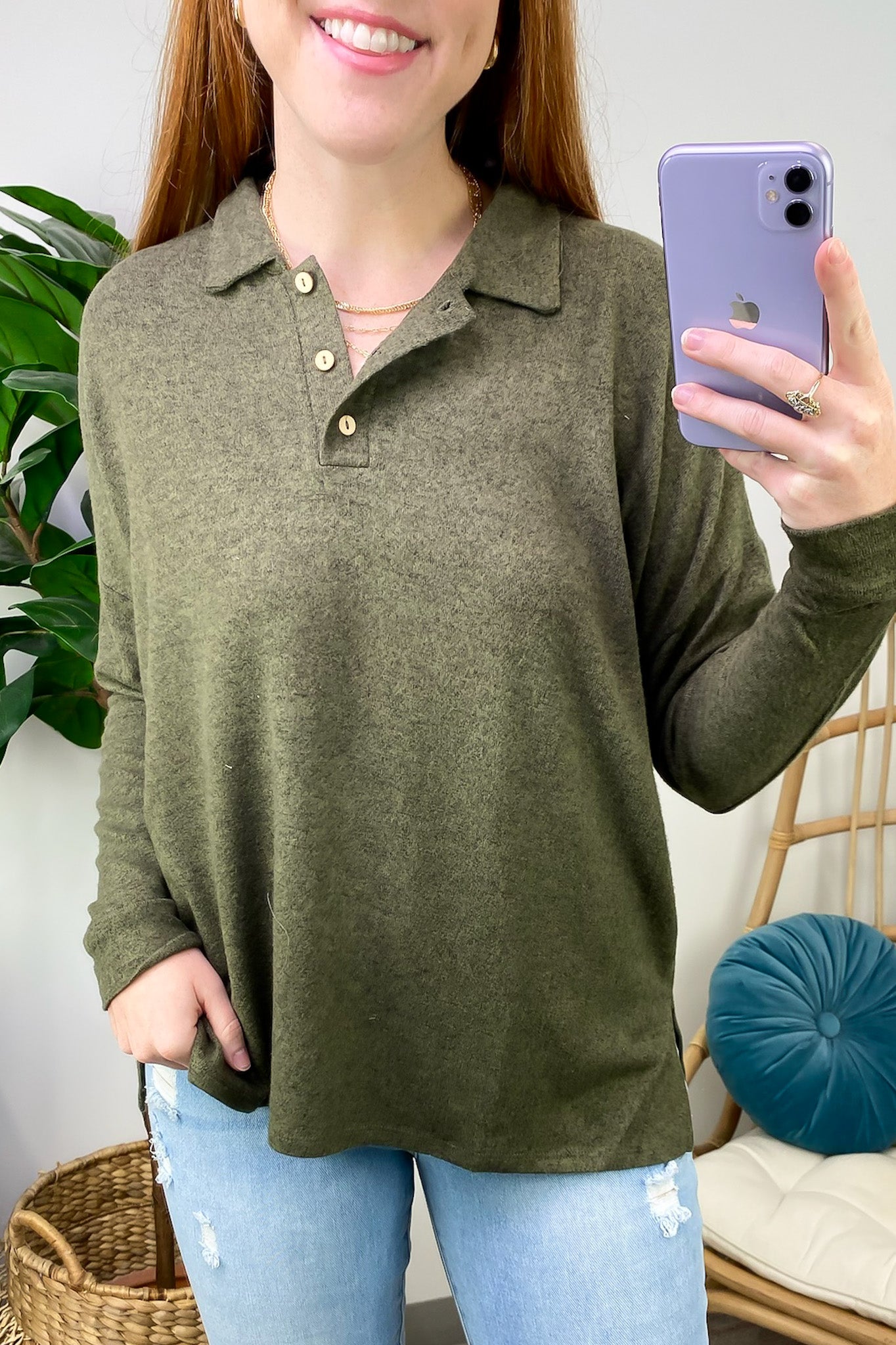  Seasonal Aesthetic Button Henley Collared Top - Madison and Mallory