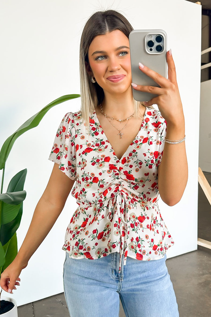  Season of Blooms V-Neck Ruched Floral Top - BACK IN STOCK - Madison and Mallory