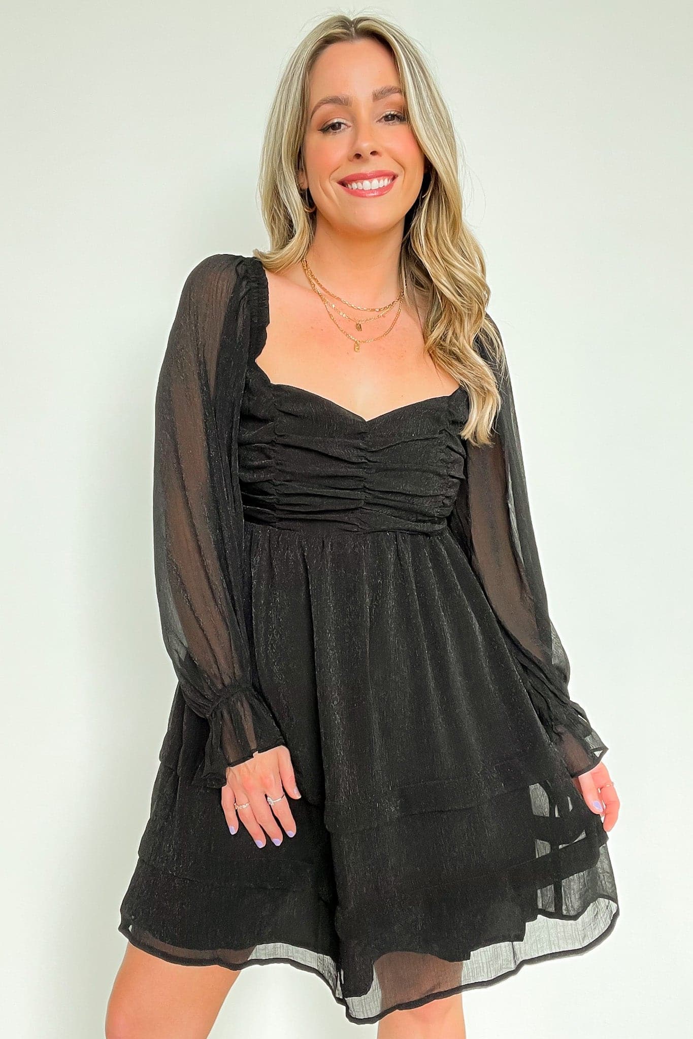 Black / S Sensational Promise Ruched Tiered Dress - FINAL SALE - Madison and Mallory
