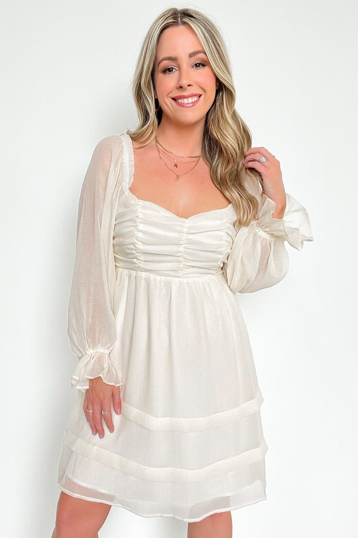 White / S Sensational Promise Ruched Tiered Dress - FINAL SALE - Madison and Mallory