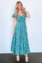 S / Teal Green Sensationally Sweeter Floral Tiered Maxi Dress - FINAL SALE - Madison and Mallory