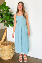 Serendipity Silky Ruched Tie Strap Babydoll Jumpsuit - Madison and Mallory