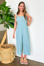Serendipity Silky Ruched Tie Strap Babydoll Jumpsuit - Madison and Mallory