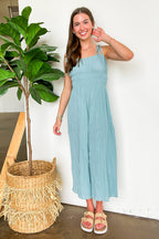 Serendipity Silky Ruched Tie Strap Babydoll Jumpsuit - Madison and Mallory