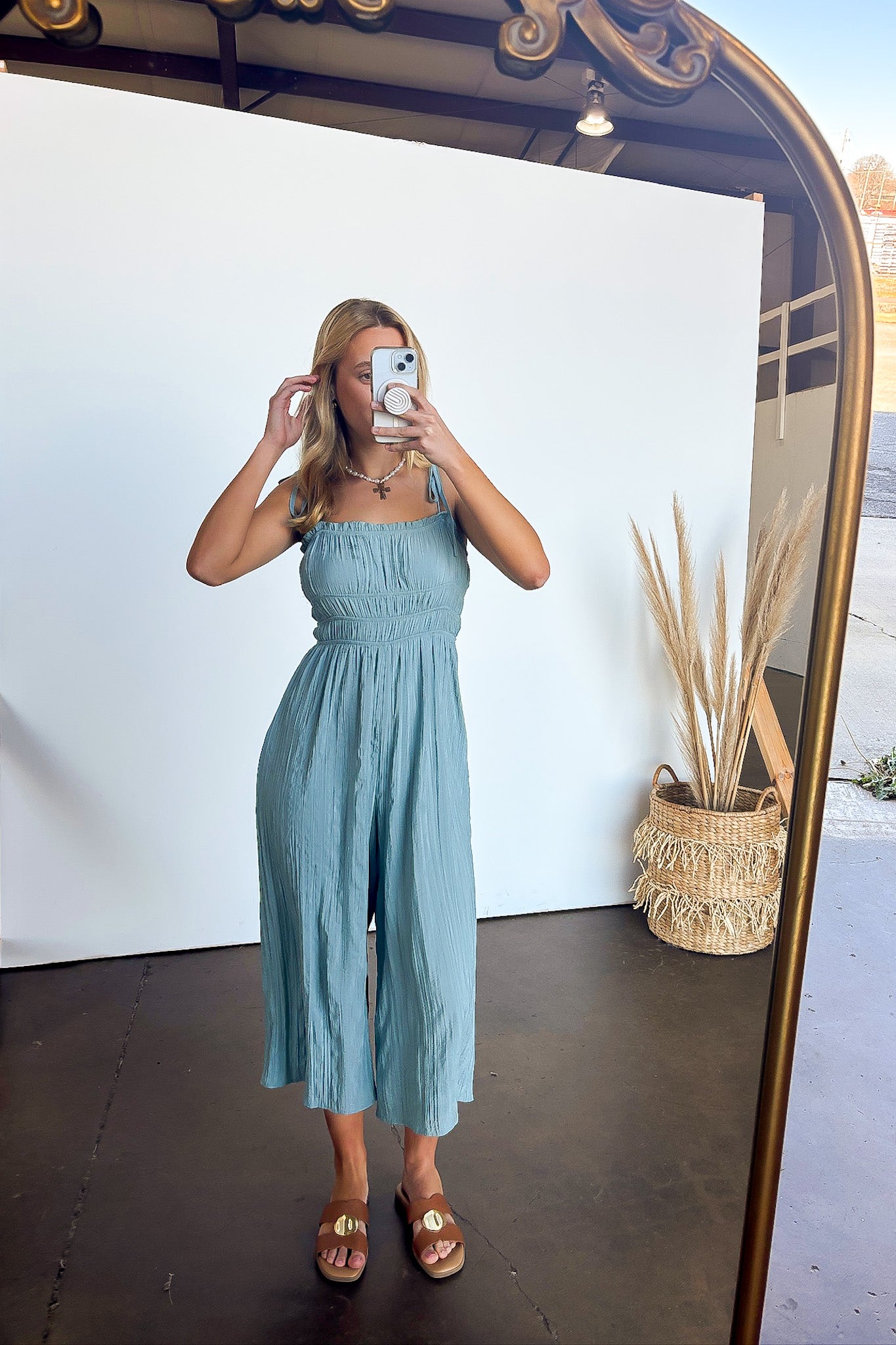 Serendipity Silky Ruched Tie Strap Babydoll Jumpsuit - Madison and Mallory