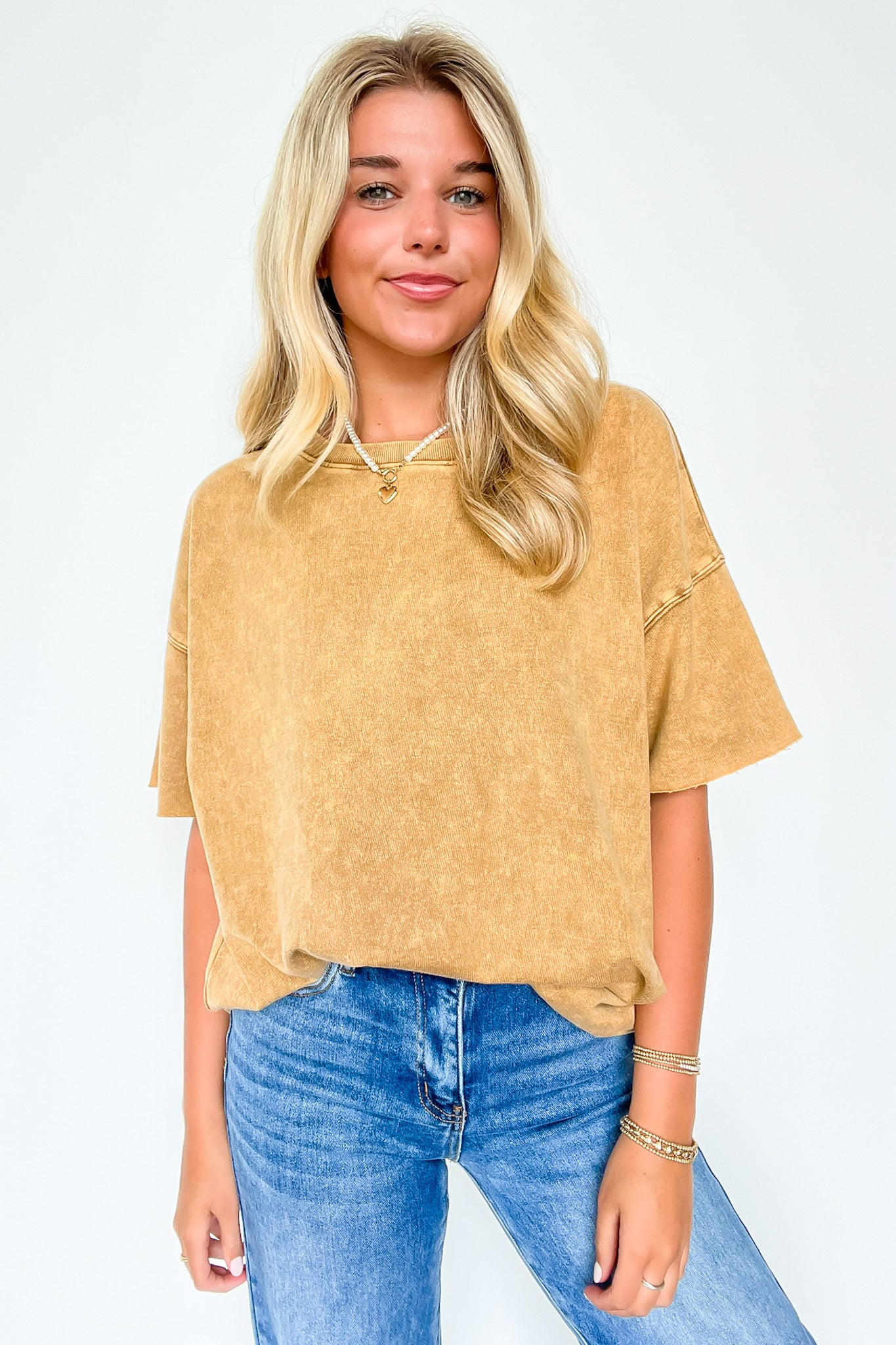 Camel / SM Serene Escapes Acid Wash Relaxed Fit Top - BACK IN STOCK - Madison and Mallory