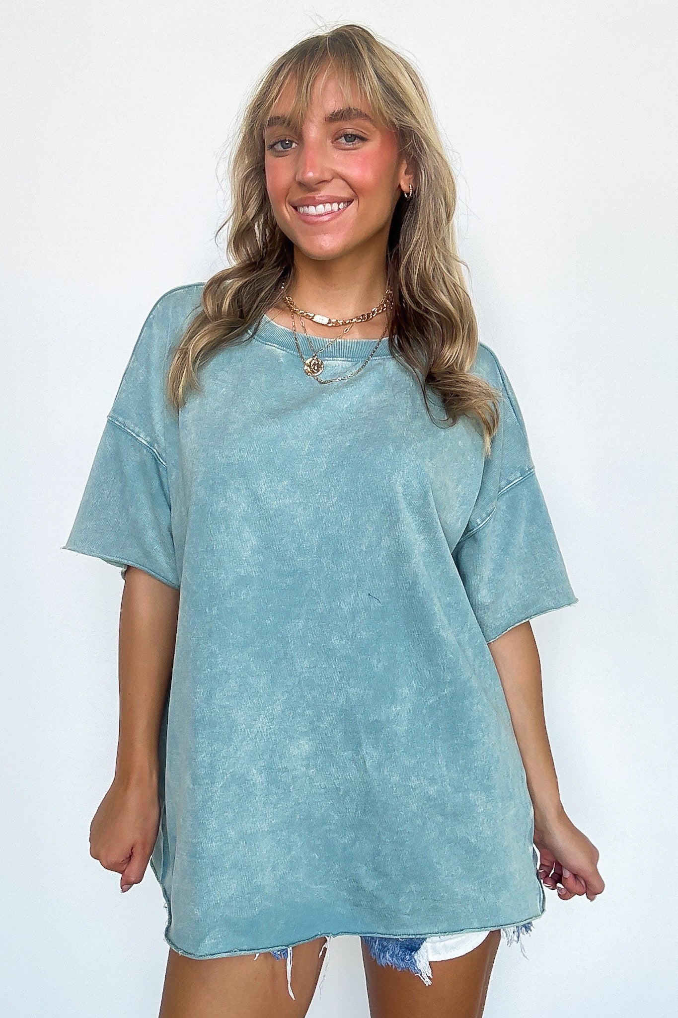 Serene Escapes Acid Wash Raw Edge Relaxed Fit Top - BACK IN STOCK - Madison and Mallory