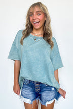 Serene Escapes Acid Wash Raw Edge Relaxed Fit Top - BACK IN STOCK - Madison and Mallory