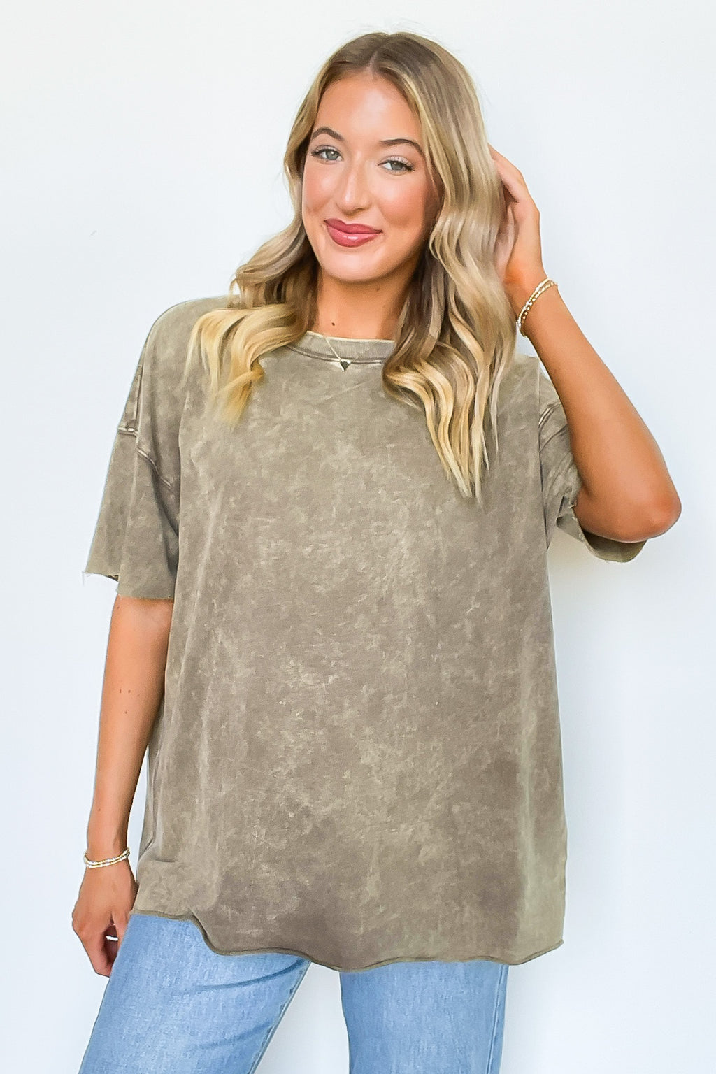 Mocha / SM Serene Escapes Acid Wash Raw Edge Relaxed Fit Top - BACK IN STOCK - Madison and Mallory