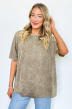 Mocha / SM Serene Escapes Acid Wash Raw Edge Relaxed Fit Top - BACK IN STOCK - Madison and Mallory