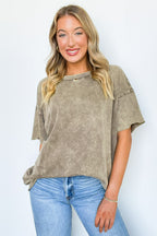 Serene Escapes Acid Wash Raw Edge Relaxed Fit Top - BACK IN STOCK - Madison and Mallory