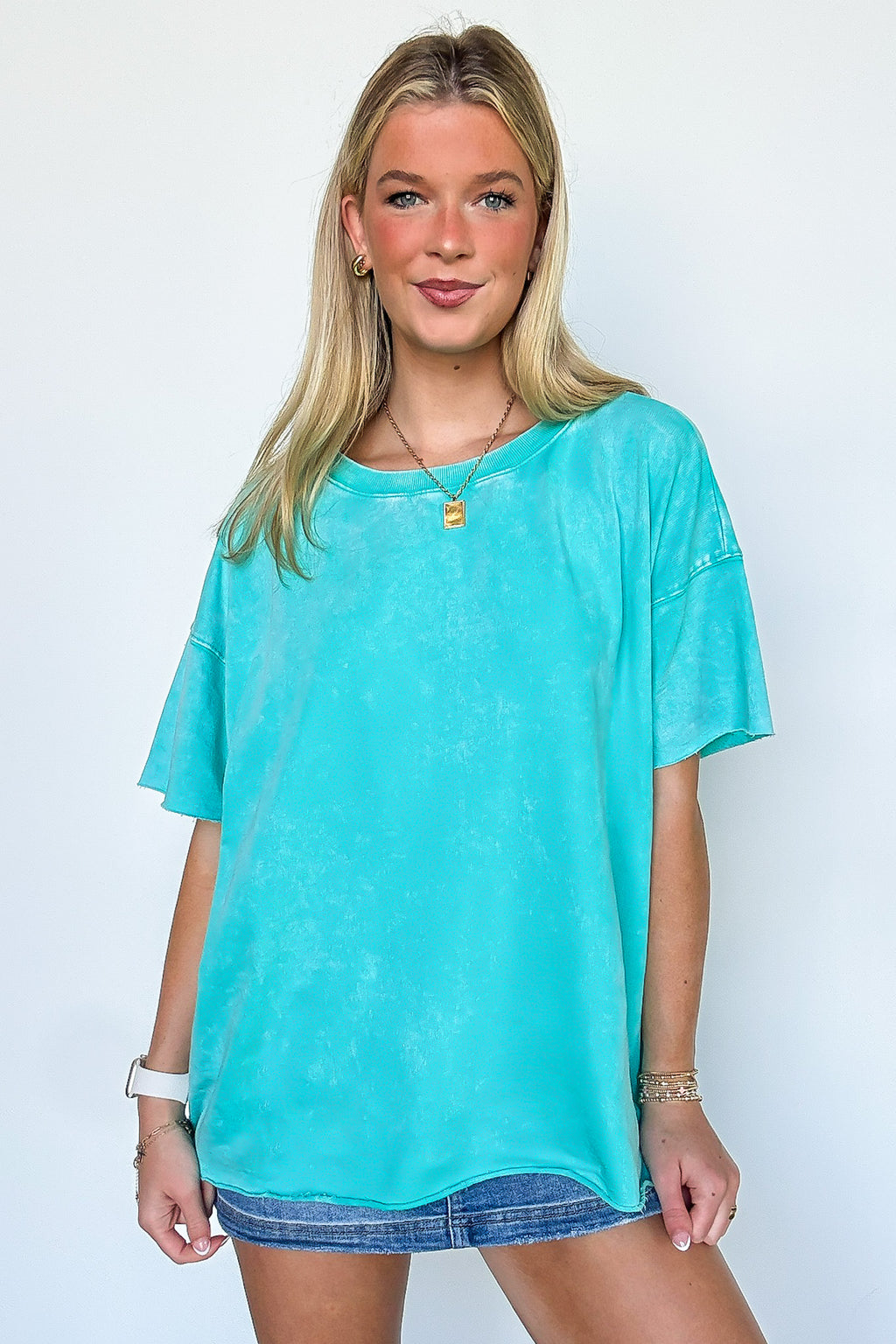 Turquoise / SM Serene Escapes Acid Wash Raw Edge Relaxed Fit Top - BACK IN STOCK - Madison and Mallory