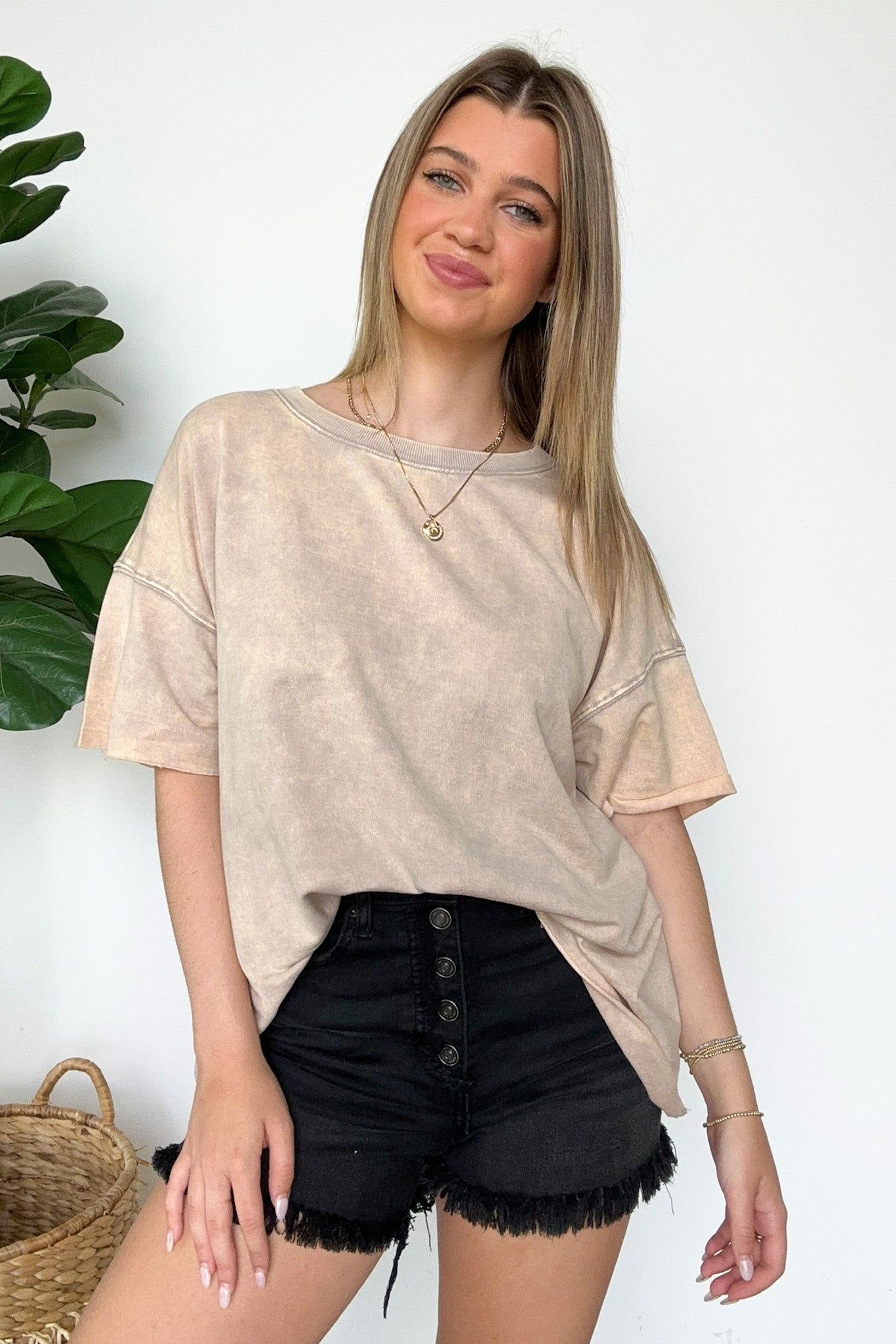 Ash Mocha / SM Serene Escapes Acid Wash Relaxed Fit Top - BACK IN STOCK - Madison and Mallory