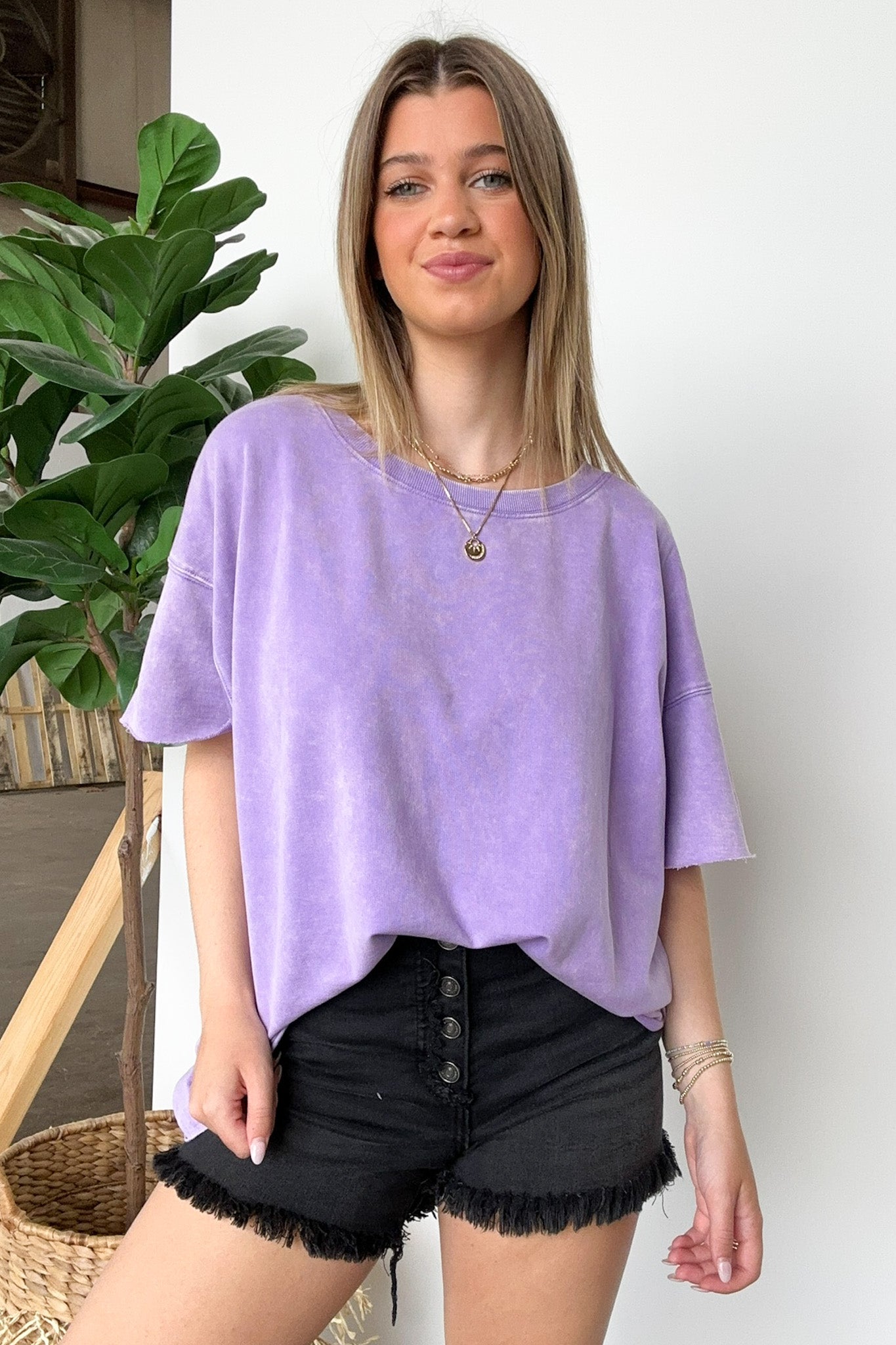 Lavender / SM Serene Escapes Acid Wash Relaxed Fit Top - BACK IN STOCK - Madison and Mallory