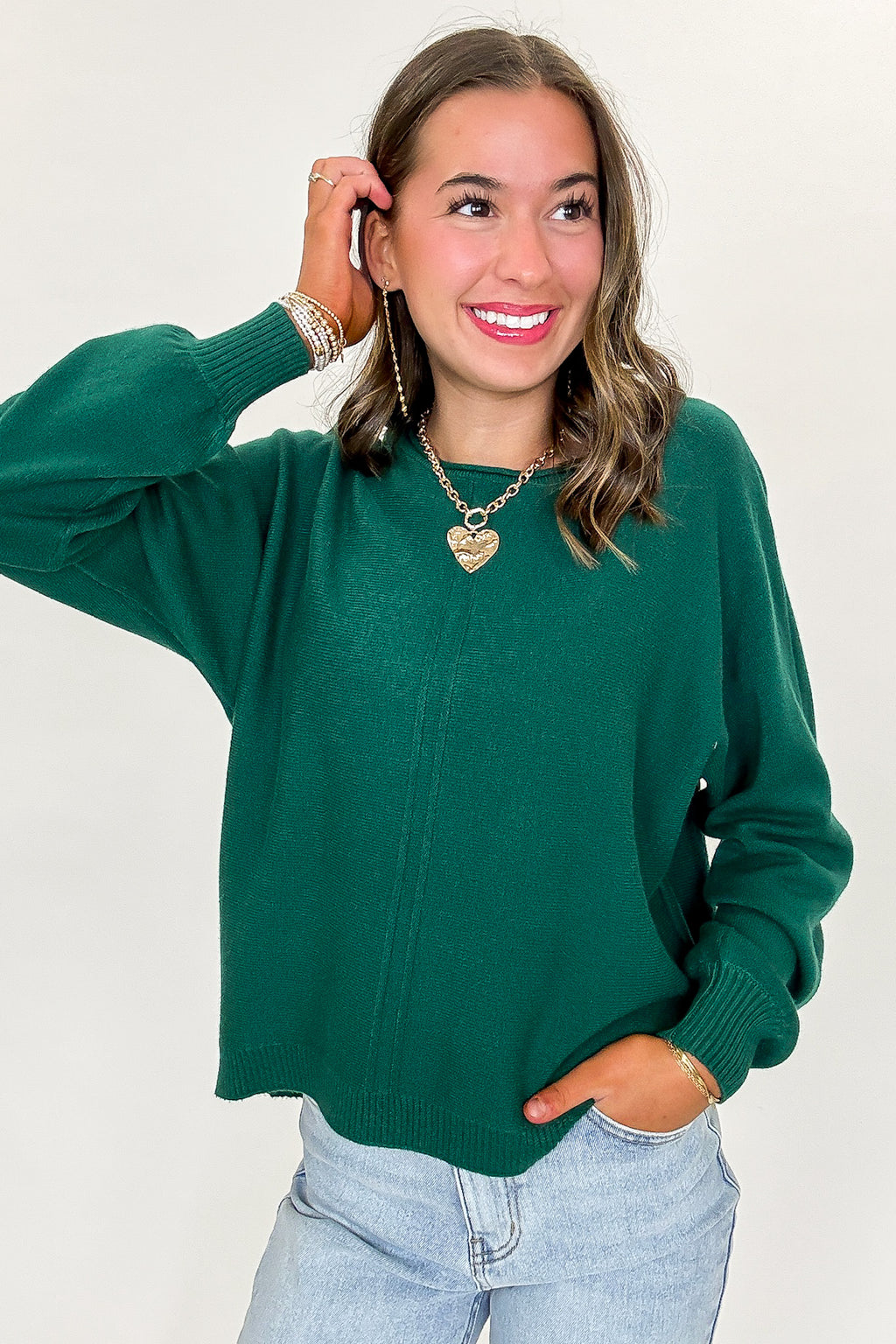 Hunter Green / S Serene Seam Viscose Knit Sweater - FINAL SALE - Madison and Mallory