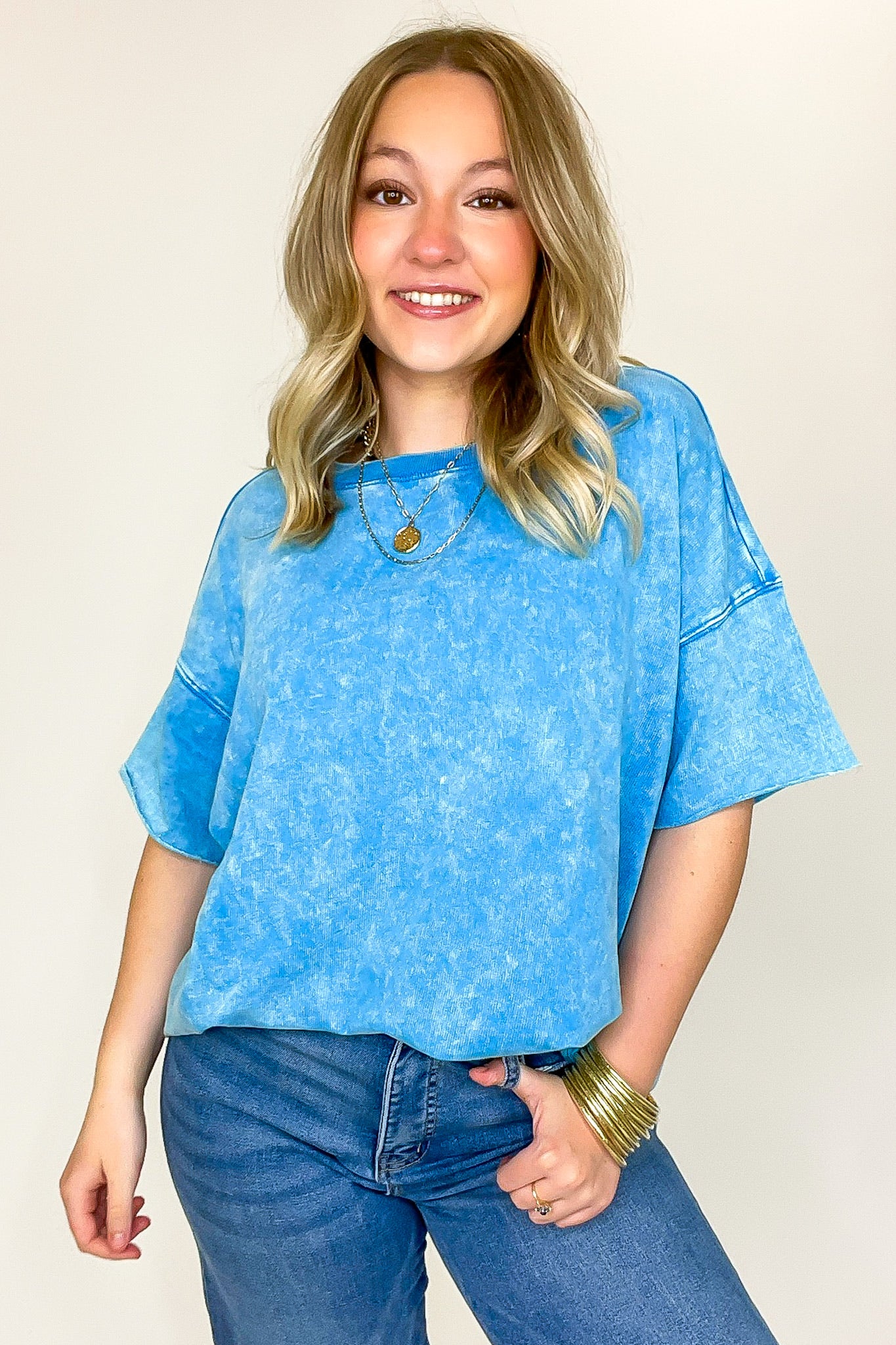 Serene Escapes Acid Wash Raw Edge Relaxed Fit Top - BACK IN STOCK - Madison and Mallory