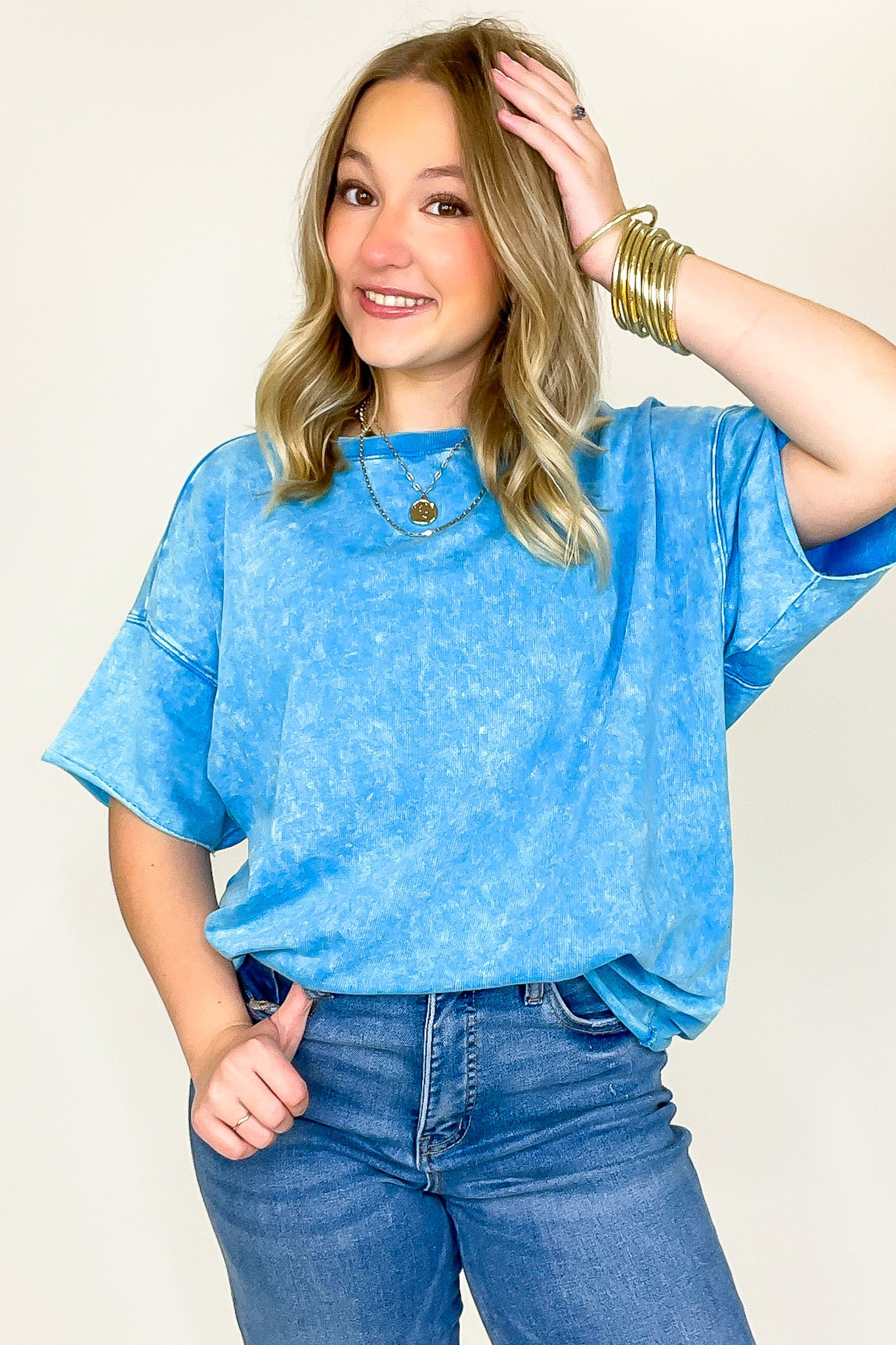 Deep Sky / SM Serene Escapes Acid Wash Raw Edge Relaxed Fit Top - BACK IN STOCK - Madison and Mallory