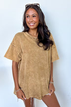 Camel / SM Serene Escapes Acid Wash Relaxed Top - Madison and Mallory