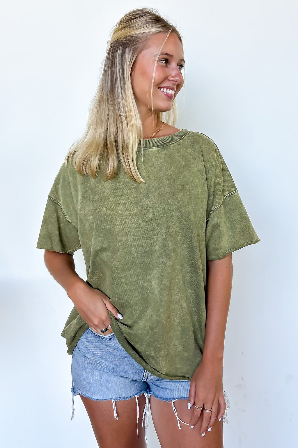 Light Olive / SM Serene Escapes Acid Wash Relaxed Top - Madison and Mallory