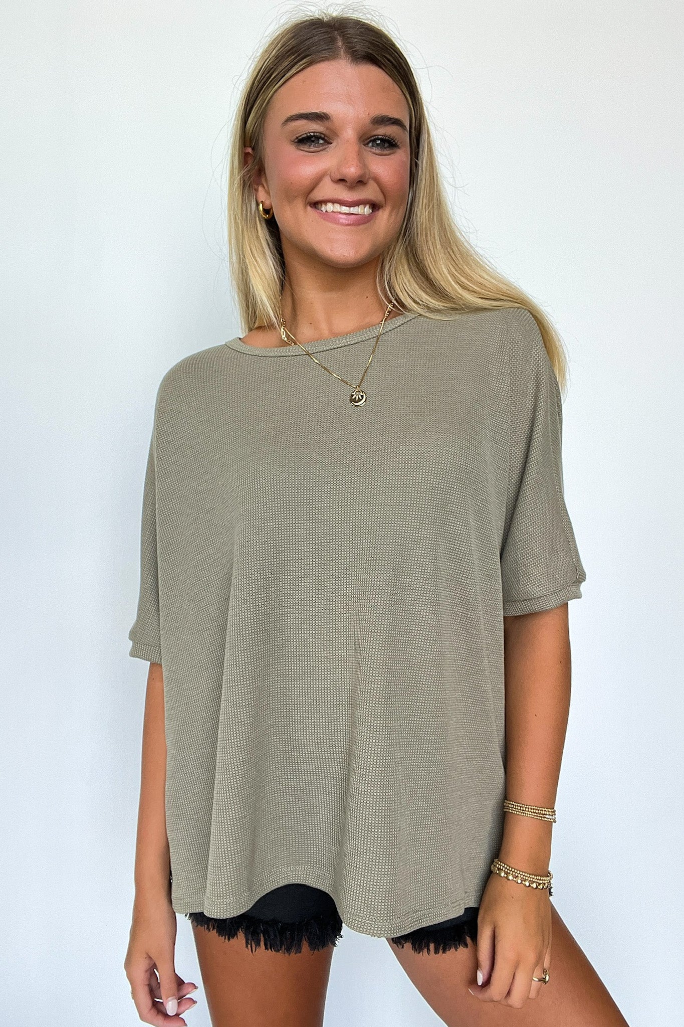  Shaina Oversized Thermal Knit Top - FINAL SALE - Madison and Mallory