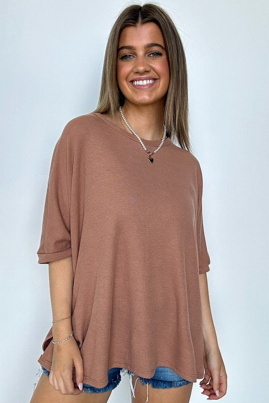 Camel / S Shaina Oversized Thermal Knit Top - FINAL SALE - Madison and Mallory