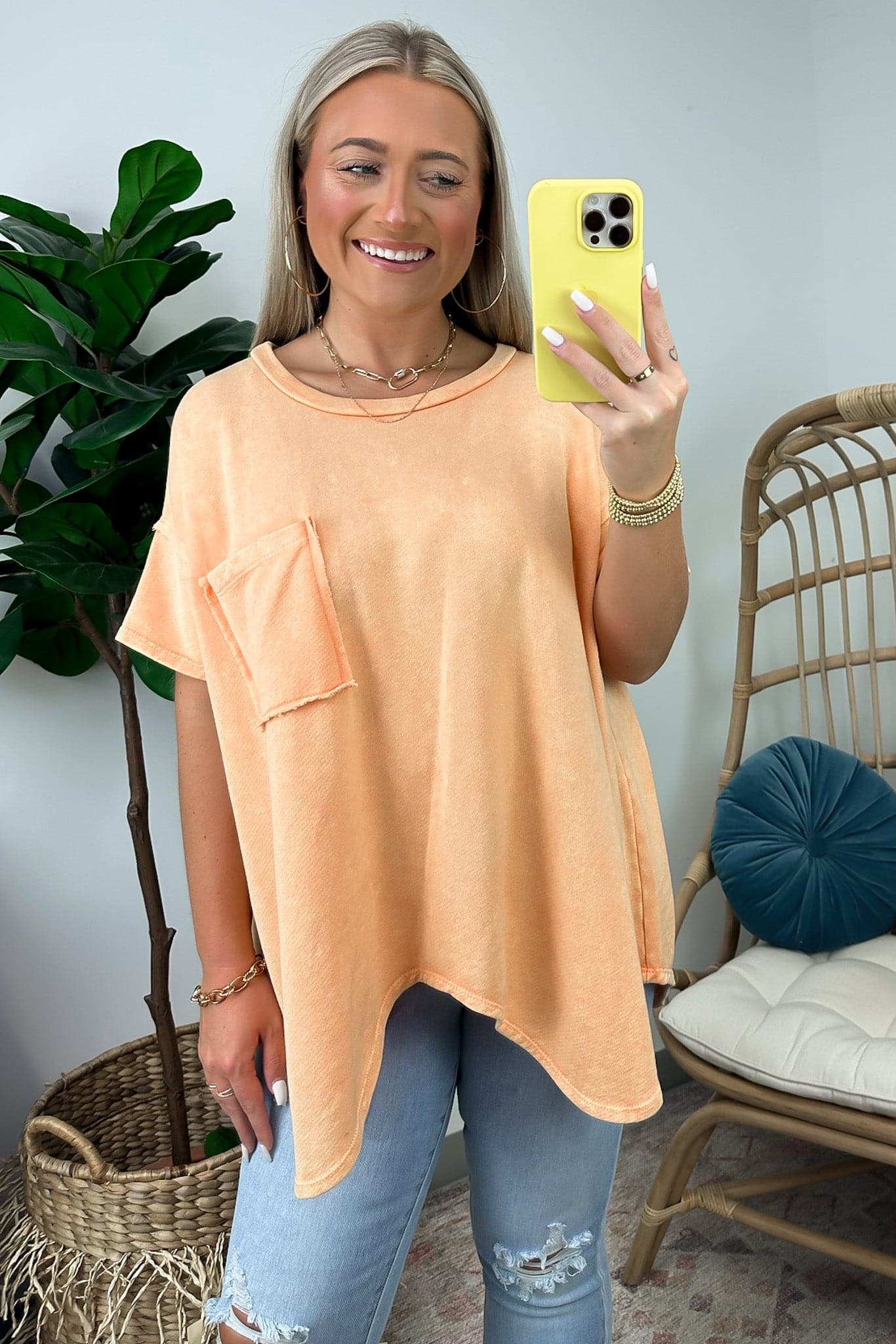  Shaniah Asymmetric Washed Pocket Tee - FINAL SALE - Madison and Mallory