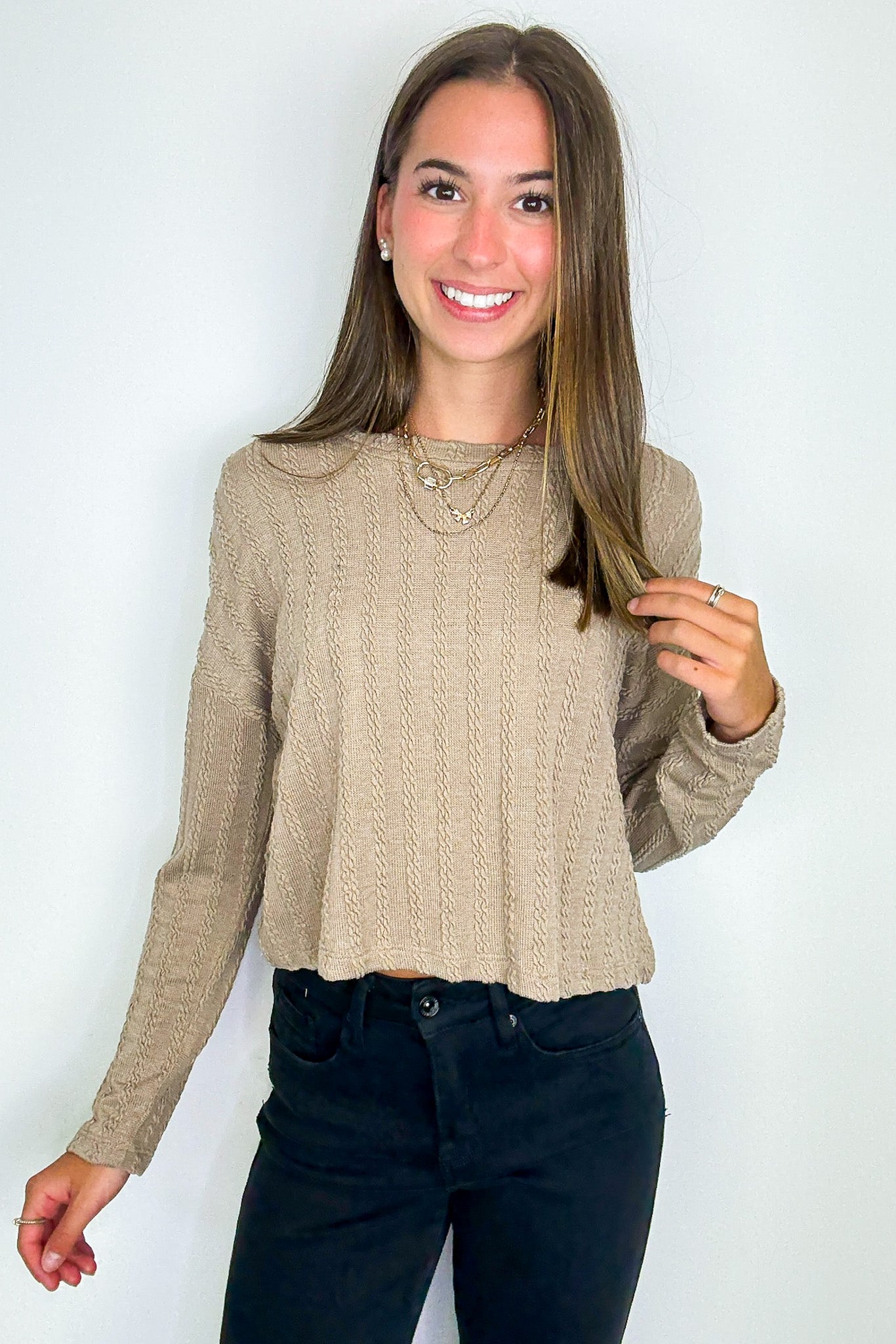 Shanie Cable Knit Banded Top - Madison and Mallory