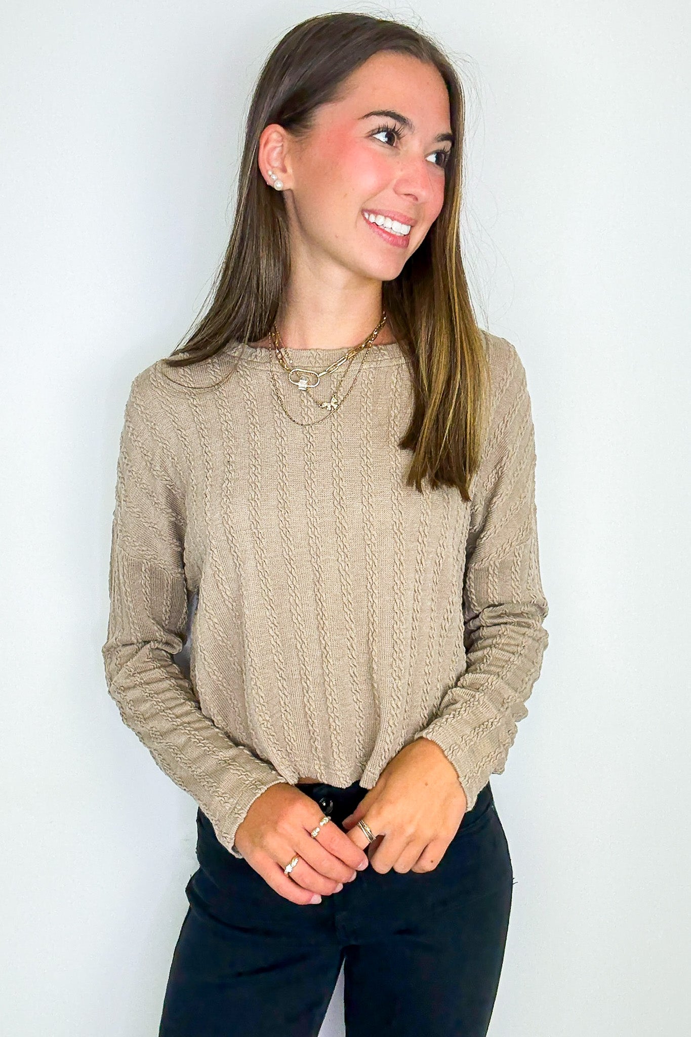 Shanie Cable Knit Banded Top - Madison and Mallory
