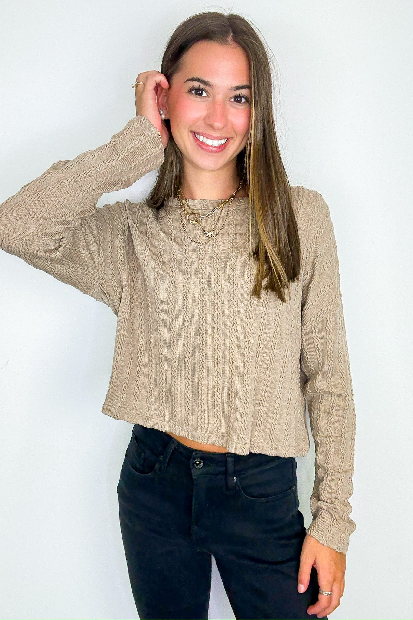 Shanie Cable Knit Banded Top - Madison and Mallory