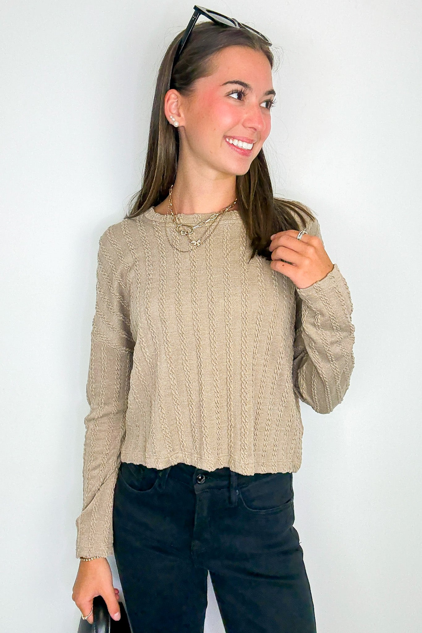Shanie Cable Knit Banded Top - Madison and Mallory
