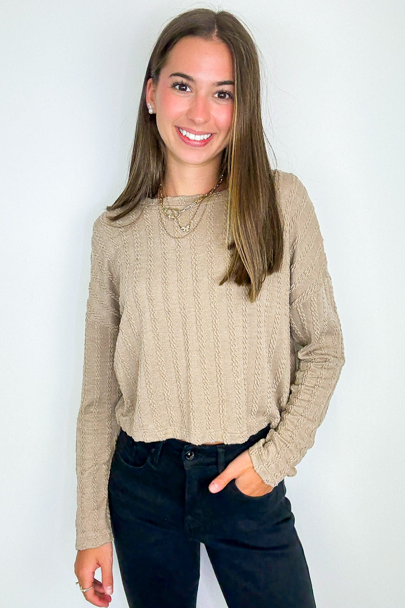 Shanie Cable Knit Banded Top - Madison and Mallory