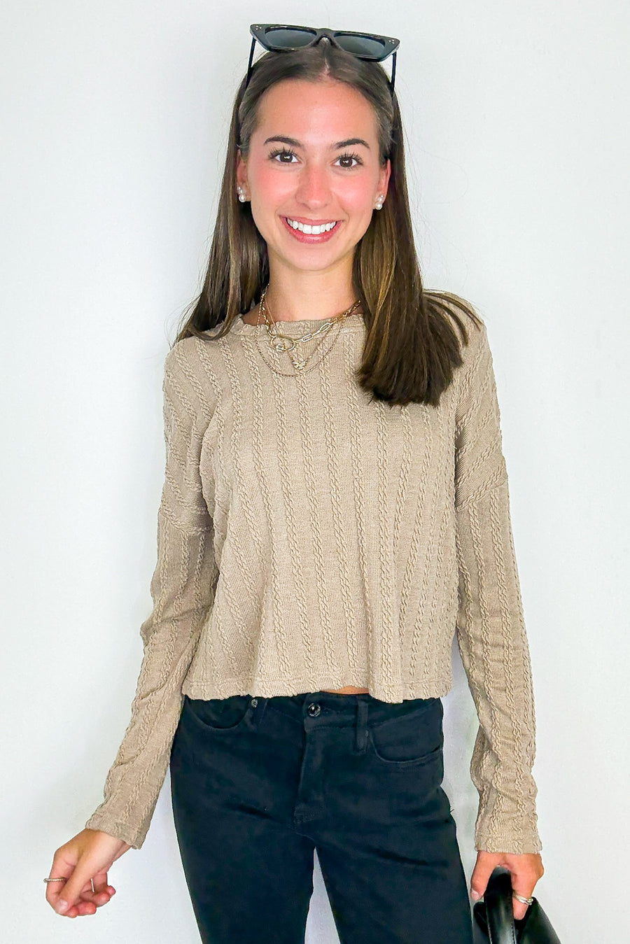 Shanie Cable Knit Banded Top - Madison and Mallory
