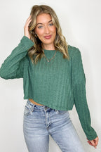 Green / S Shanie Cable Knit Banded Top - FINAL SALE - Madison and Mallory