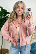Dark Mauve / S Sharnah Contrast Hooded Shacket - FINAL SALE - Madison and Mallory