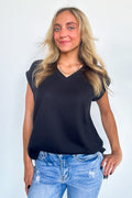 Black / S Sharon V-Neck Knit Top - FINAL SALE - Madison and Mallory