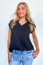 Black / S Sharon V-Neck Knit Top - FINAL SALE - Madison and Mallory