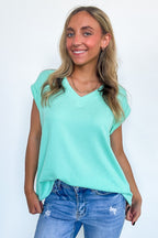 Mint / S Sharon V-Neck Knit Top - FINAL SALE - Madison and Mallory