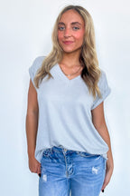 Pearl Gray / S Sharon V-Neck Knit Top - FINAL SALE - Madison and Mallory
