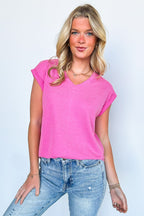 Pink / S Sharon V-Neck Knit Top - FINAL SALE - Madison and Mallory