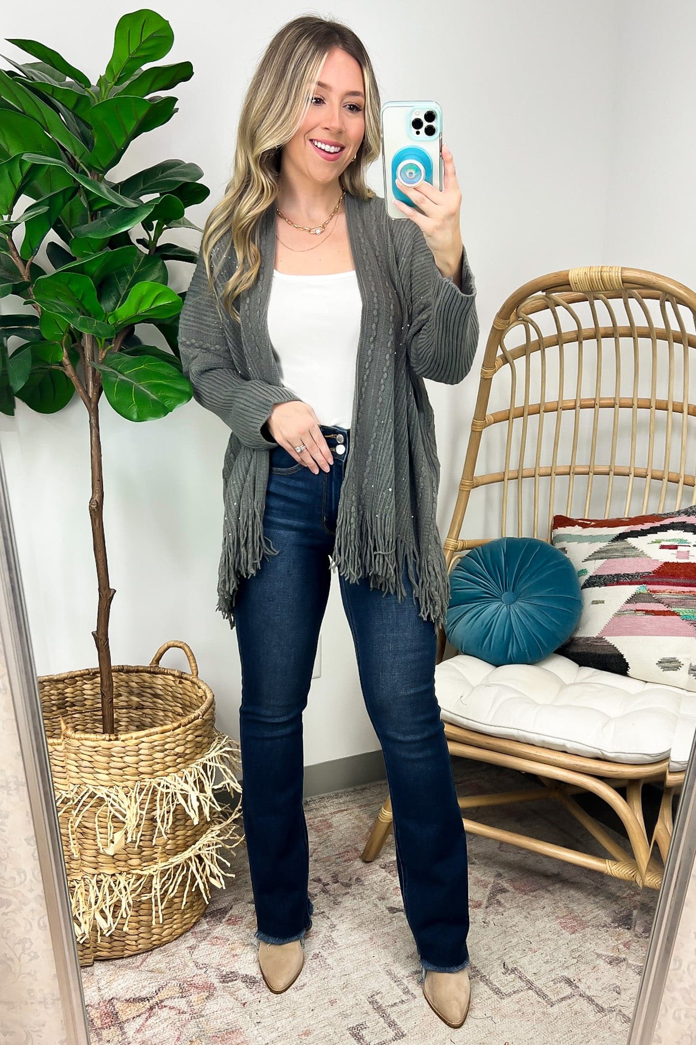  Shelley Textured Knit Fringe Hem Cardigan - Madison and Mallory