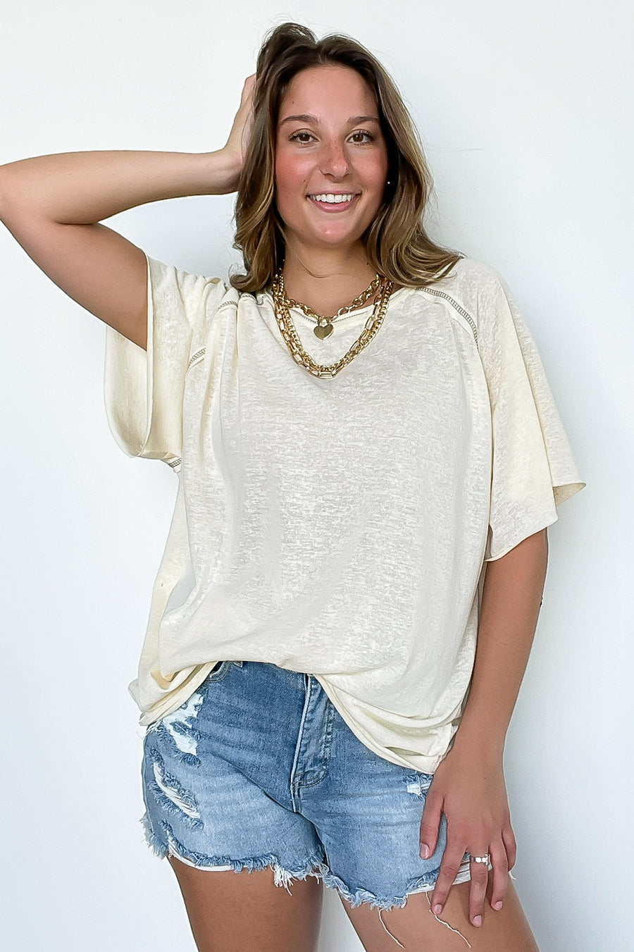 Custard / S Shiloh Stone Wash Relaxed Fit Top - Madison and Mallory