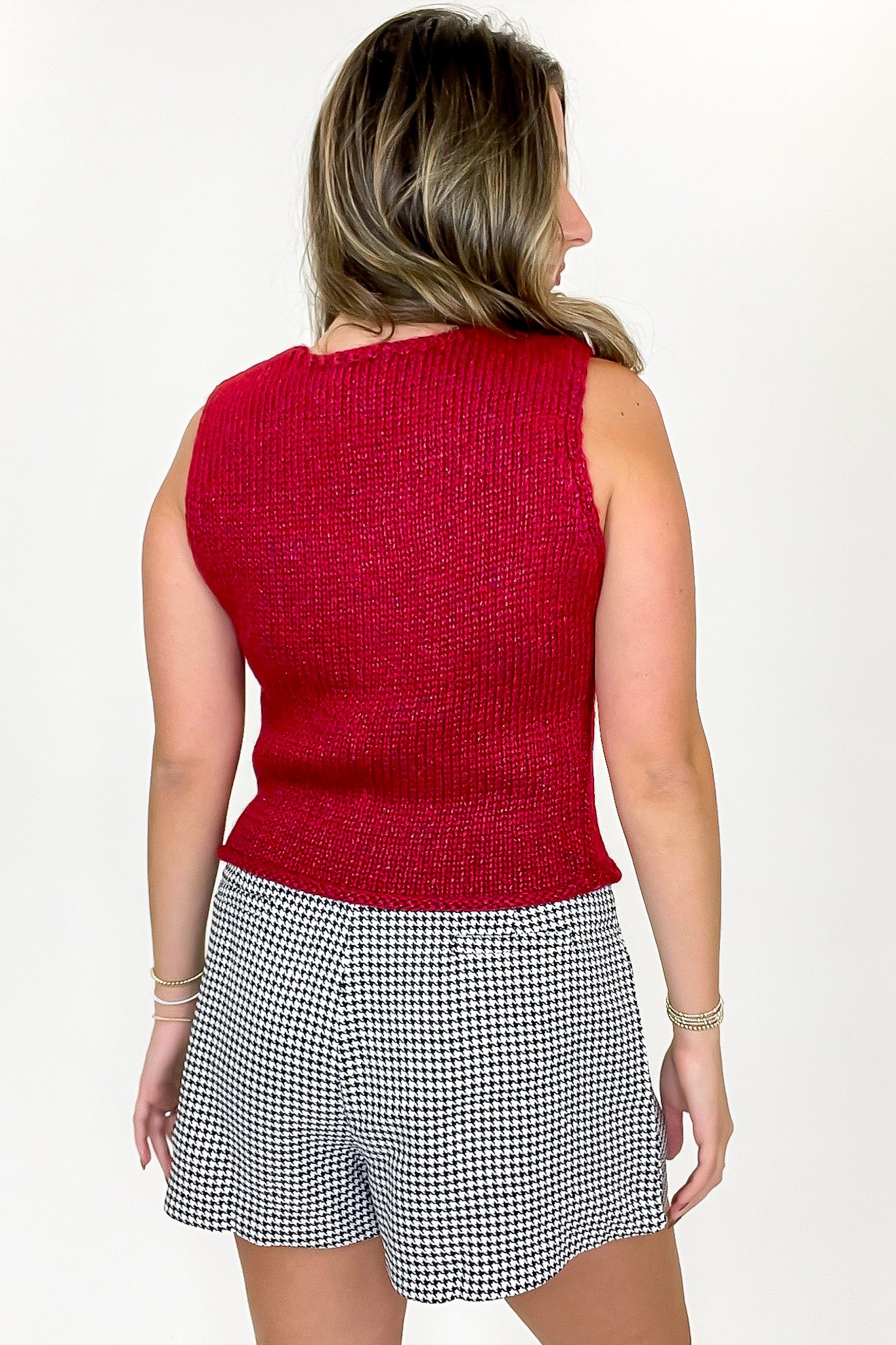 Shine & Stitch V-Neck Button Down Lurex Sweater Vest